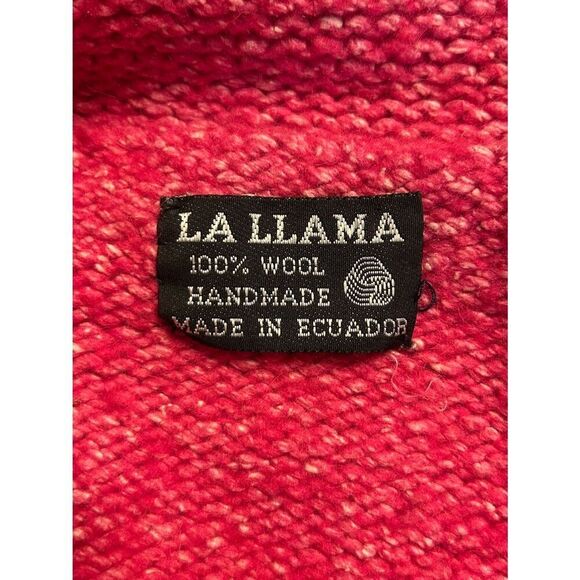 La Llama Handmade 100% Wool Button Up Cardigan Pink READ Size L/XL (5366) - Picture 6 of 6